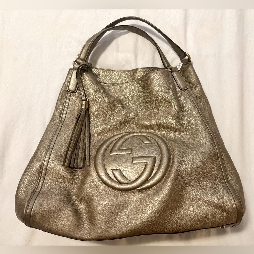 Gucci Soho Large Metallic Gold Leather Hobo Bag